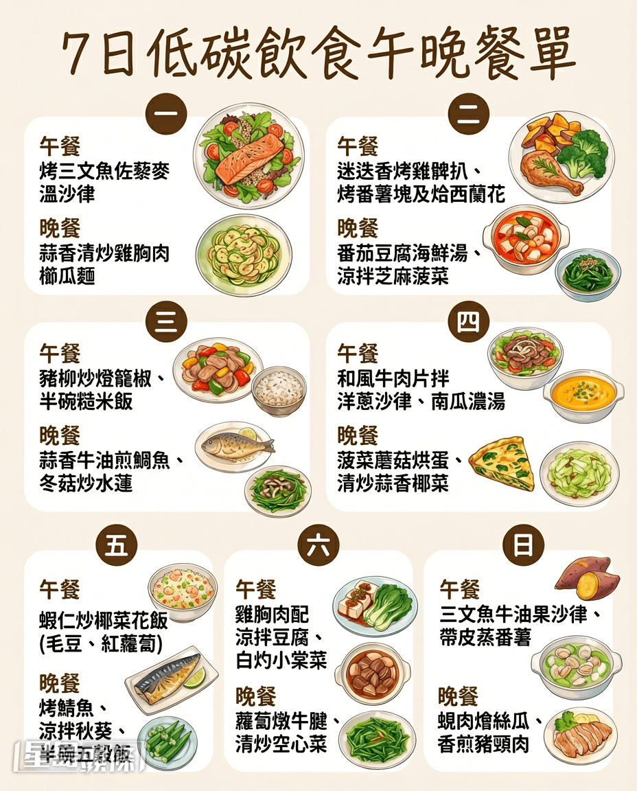 7日低碳饮食午晚餐单