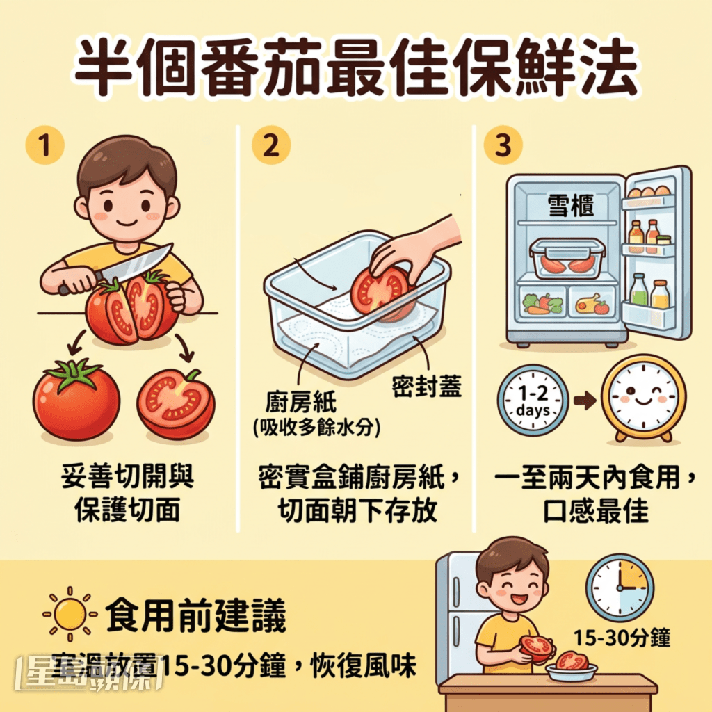 半個番茄最佳保鮮法: 半個番茄最佳保鮮法: