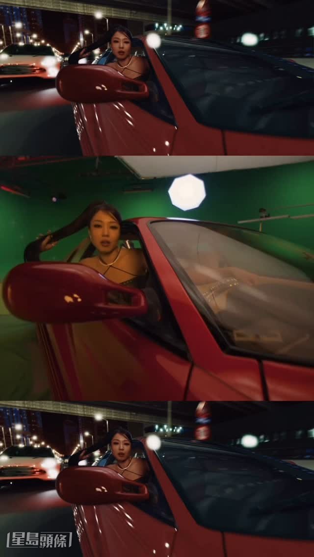 今次MV中加入了很多CG效果,當中不乏追車的場面。 今次MV中加入了很多CG效果,當中不乏追車的場面。