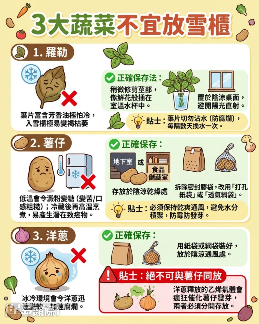 3大蔬菜不宜放雪櫃
