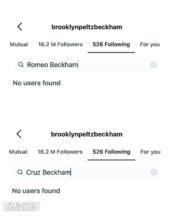 Brooklyn被指在IG取消關注2個細佬。 Brooklyn被指在IG取消關注2個細佬。
