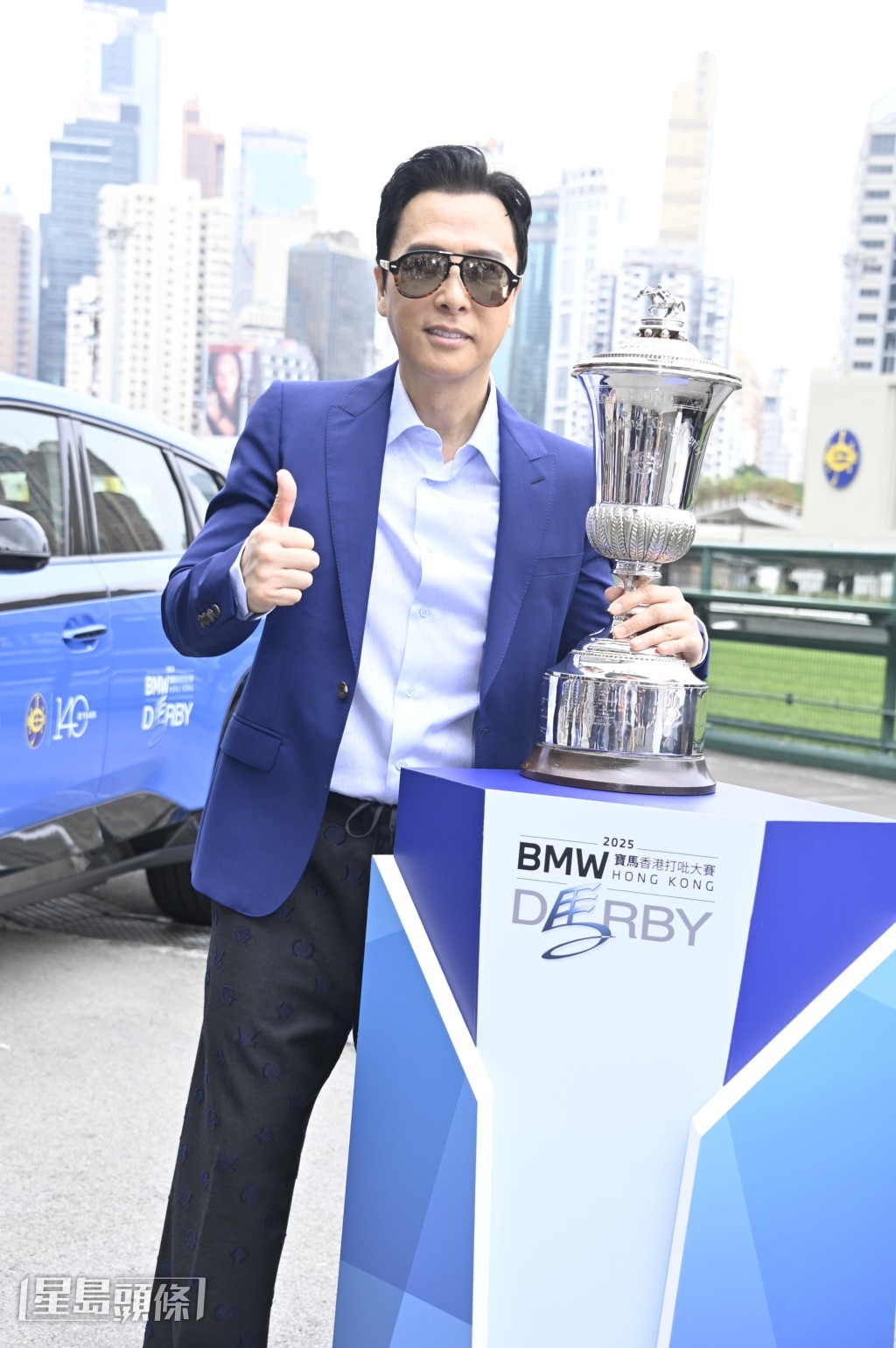 子丹今日以「打吡大使」身份出席在跑馬地馬場舉行的「寶馬香港打吡大賽2025」。