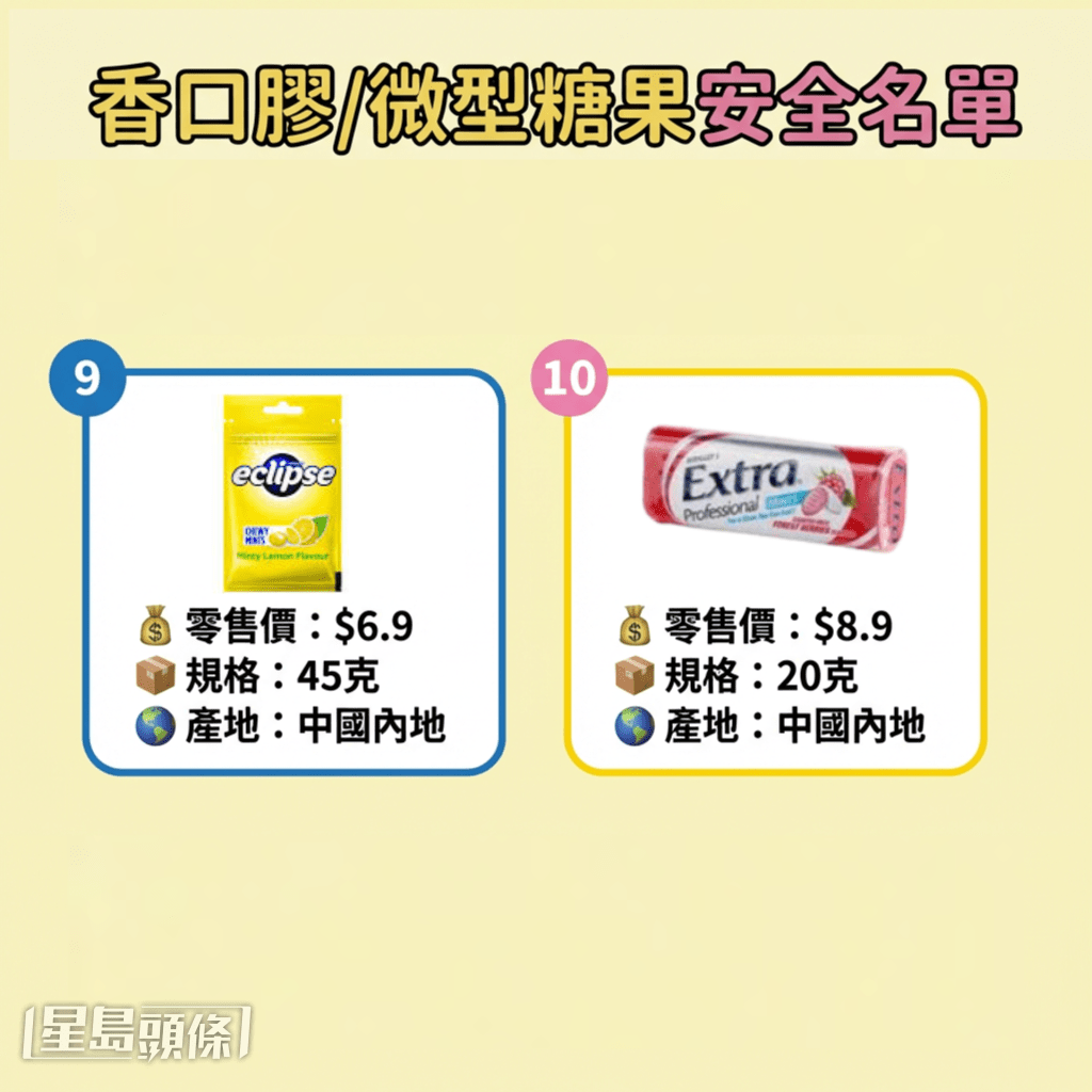 10款香口胶/微型糖果安全名单