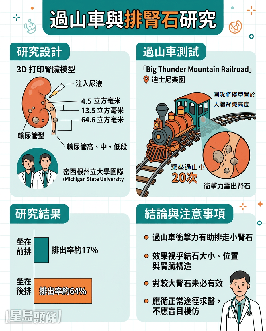 美國研究：過山車排石 後排成功率逾6成