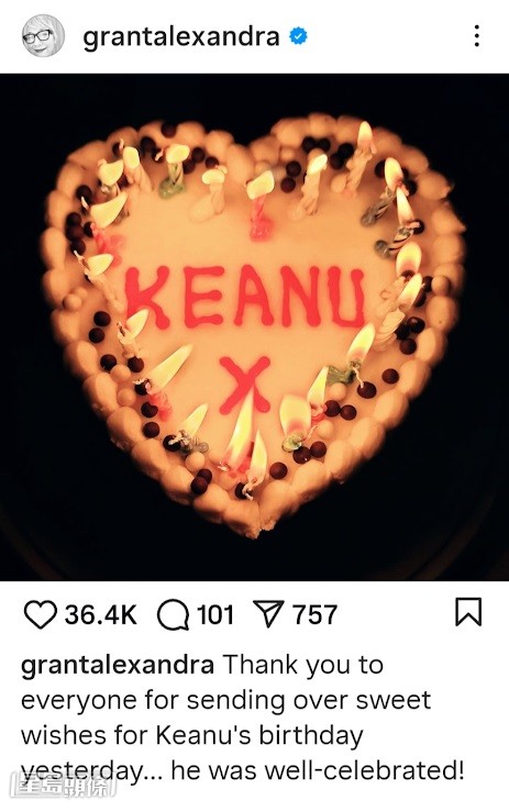 9月2日是奇洛61歲生日，Alexandra翌日發文祝賀兼幫男友答謝所有祝賀他的網友。