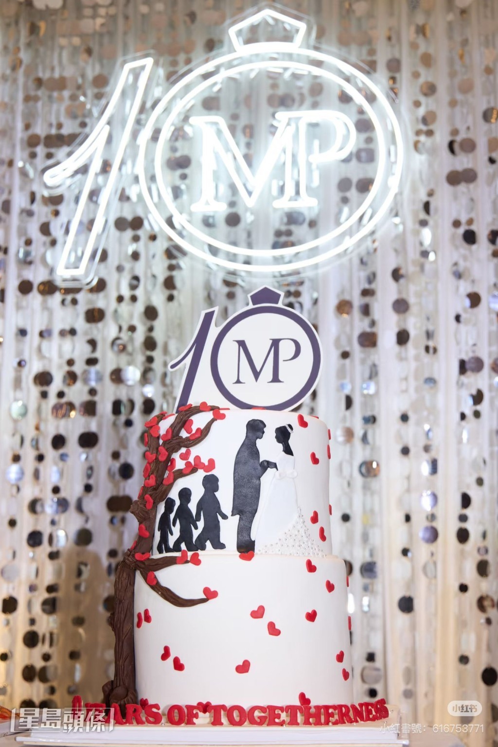 蛋糕上特別造了一家五口的剪影。 蛋糕上特別造了一家五口的剪影。