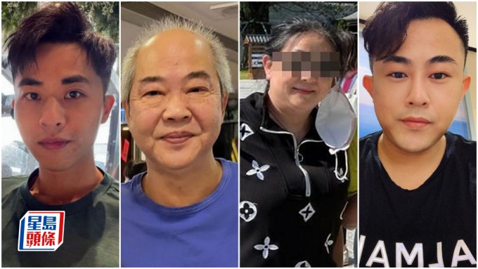 被告左起鄺港智、鄺球、李瑞香和鄺港傑。資料圖片