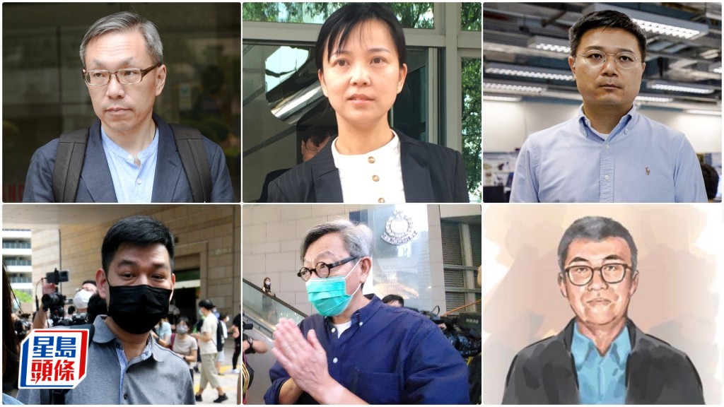 《蘋果日報》6高層張劍虹、陳沛敏、羅偉光、林文宗、馮偉光及楊清奇。資料圖片