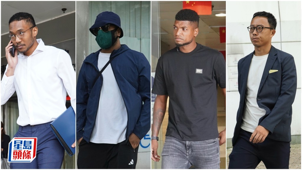 4名被告左起霍斌仁、Waheed Mohammad、盧斯安奴及屠俊翹續准保釋。葉偉豪攝