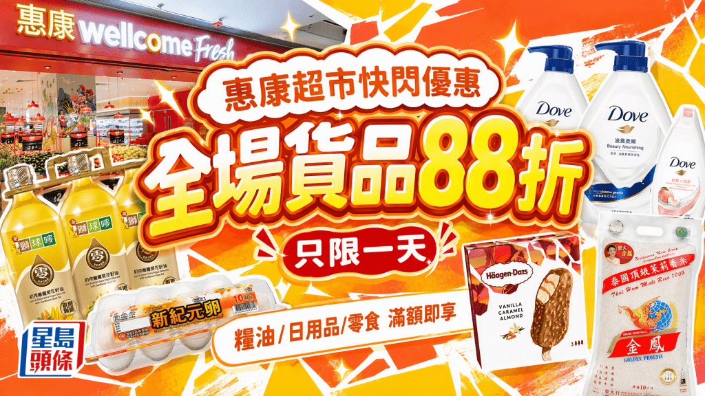 惠康超市快閃全場88折優惠！限定一日滿額即享 指定食品額外折上折  