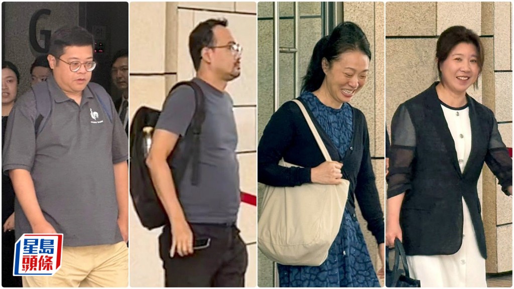左起被告談智鳴、蘇大杰、李菊、張萍萍與魏新文涉串謀虛報投資金額申移港。黃巧兒攝