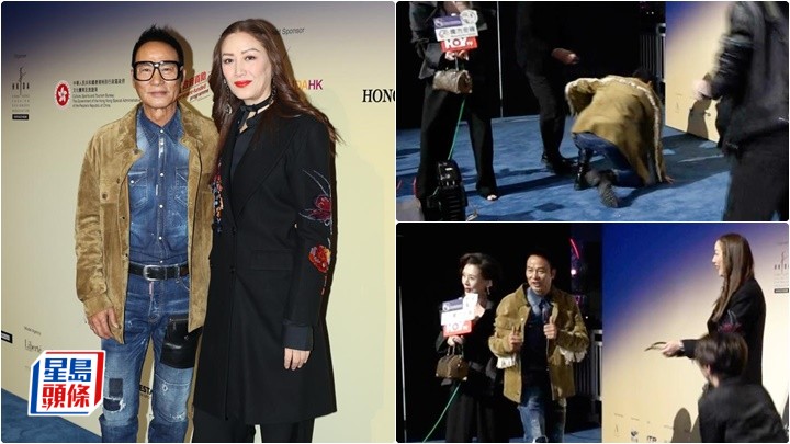 任達華不慎仆倒眼鏡飛落地  太太琦琦嚇一跳  舉「V」字手勢示意冇事