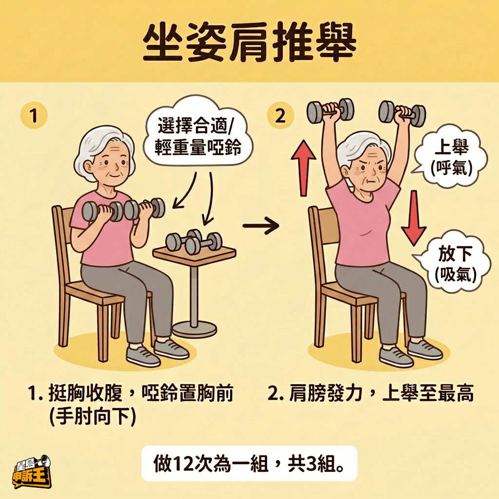 此動作有助於訓練肩膀肌肉，提升抬舉重物或從高處取物的能力。