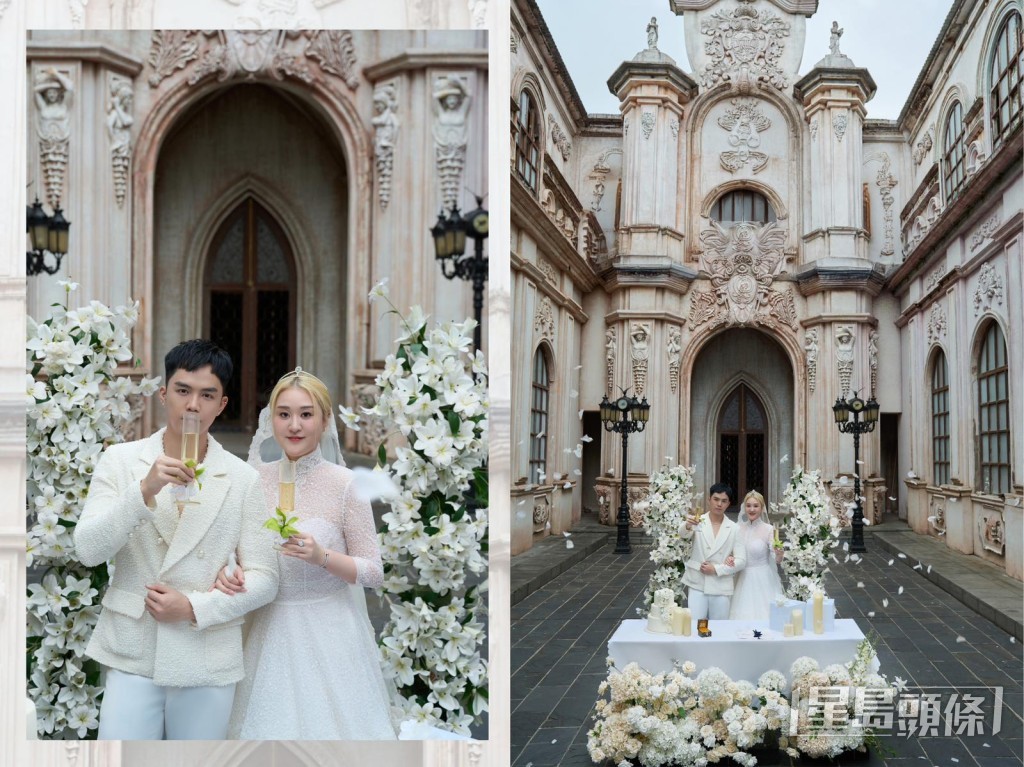 伍富橋與梁兆楹的全新婚紗相充滿歐洲風格。 伍富橋與梁兆楹的全新婚紗相充滿歐洲風格。