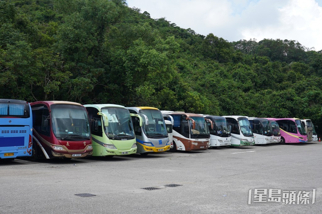 現場泊滿旅遊巴。