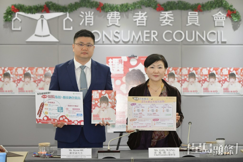 消委會總幹事黃鳳嫺(右)及宣傳及社區關係小組主席蕭景威(左)。歐樂年攝 消委會總幹事黃鳳嫺(右)及宣傳及社區關係小組主席蕭景威(左)。歐樂年攝