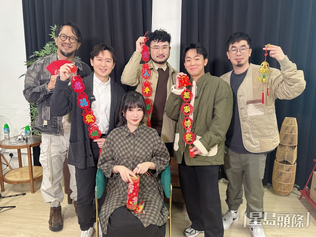 朱栢謙(左起)、凌文龍、何洛瑤、麥沛東、岑珈其、張志敏齊齊拜年。