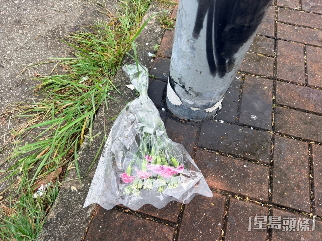 有市民在路旁擺放鮮花悼念女死者。梁國峰攝 有市民在路旁擺放鮮花悼念女死者。梁國峰攝