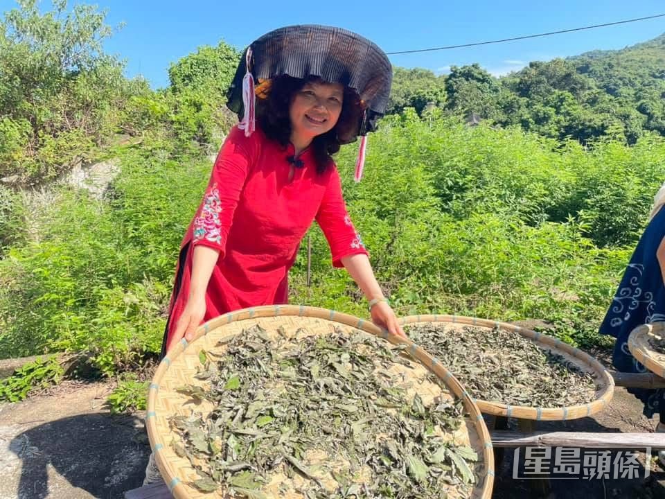 林文映走入客家村落，體驗炒茶。  受訪者提供