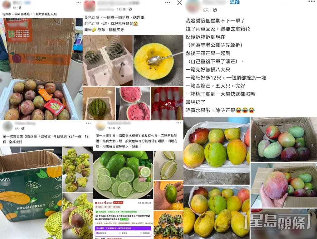 多位市民在網上分享「拼水果」經驗。 多位市民在網上分享「拼水果」經驗。