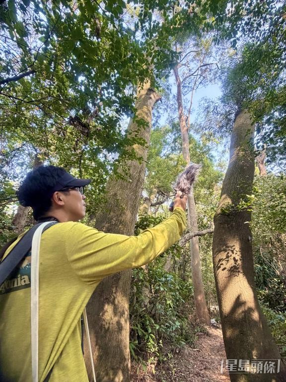 野外考察不僅靠肉眼觀察，江珀墉也用望遠鏡觀鳥，並記錄雀鳥的叫聲。