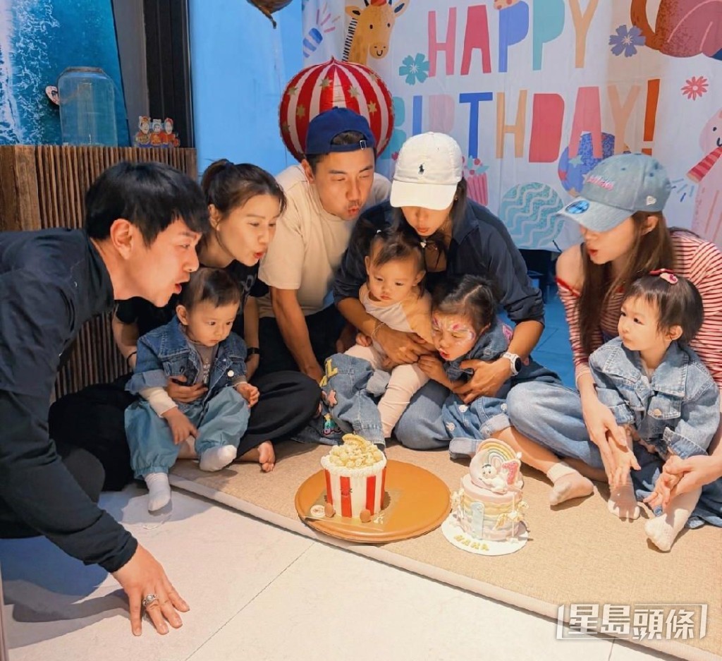 早前太太連詩雅與黃翠如及梁諾妍等聚會，三家人帶4個孩子齊齊拍照。