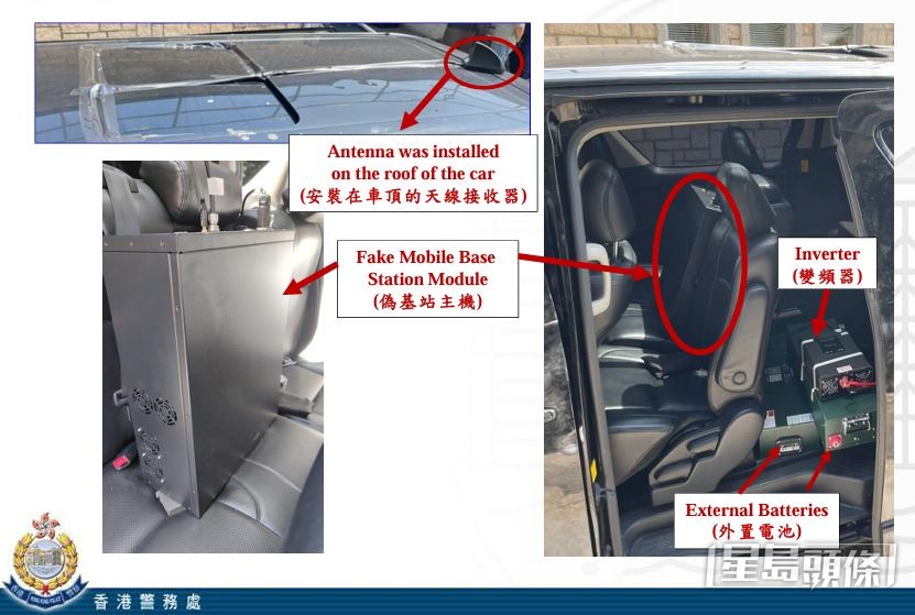 被捕男子車內偽基站運作。