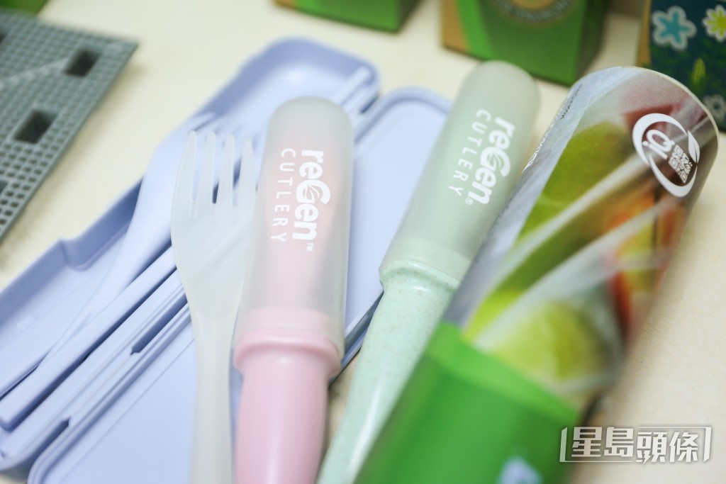 例如混入植物基物料製造的可重用餐具、杯、密實袋、保鮮袋等。何家豪攝 例如混入植物基物料製造的可重用餐具、杯、密實袋、保鮮袋等。何家豪攝