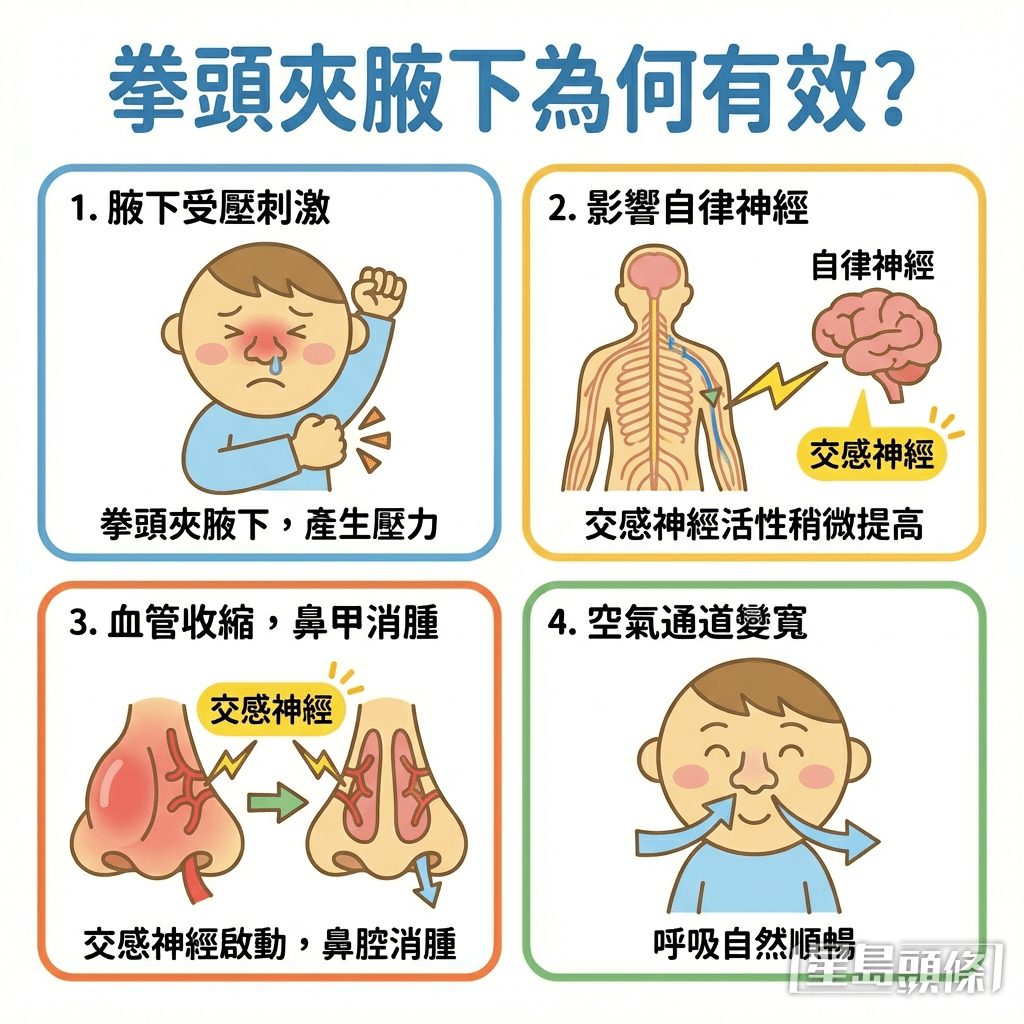 拳头夹腋下为何有效？