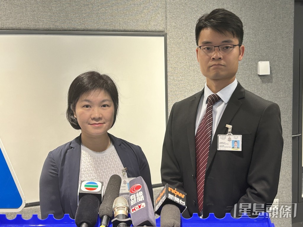 警方東九龍總區防止罪案辦公室總督察潘以靖(圖左)及重案組高級督察吳銘峰。林思明攝