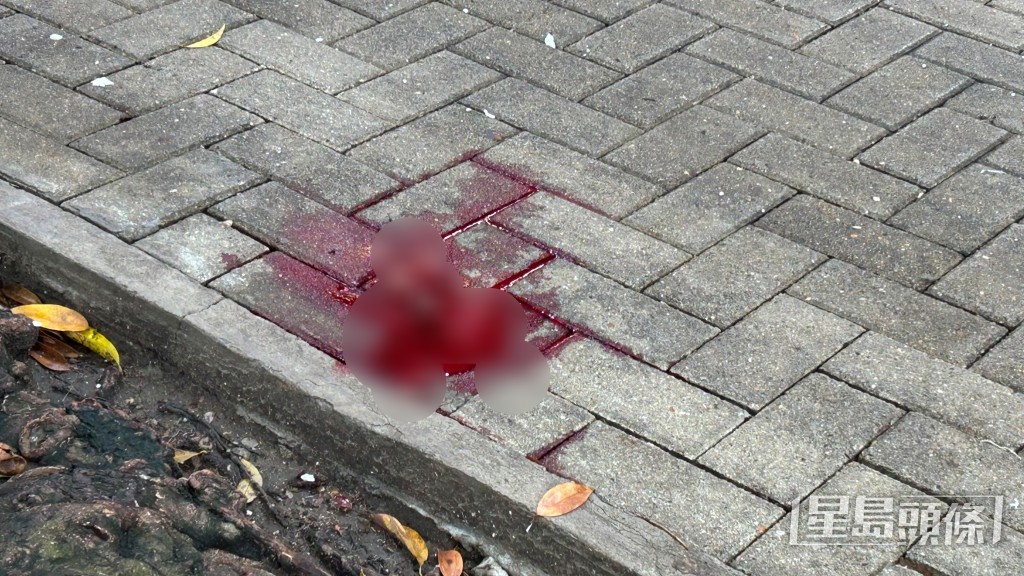 街頭遺下一灘血迹。蔡楚輝攝