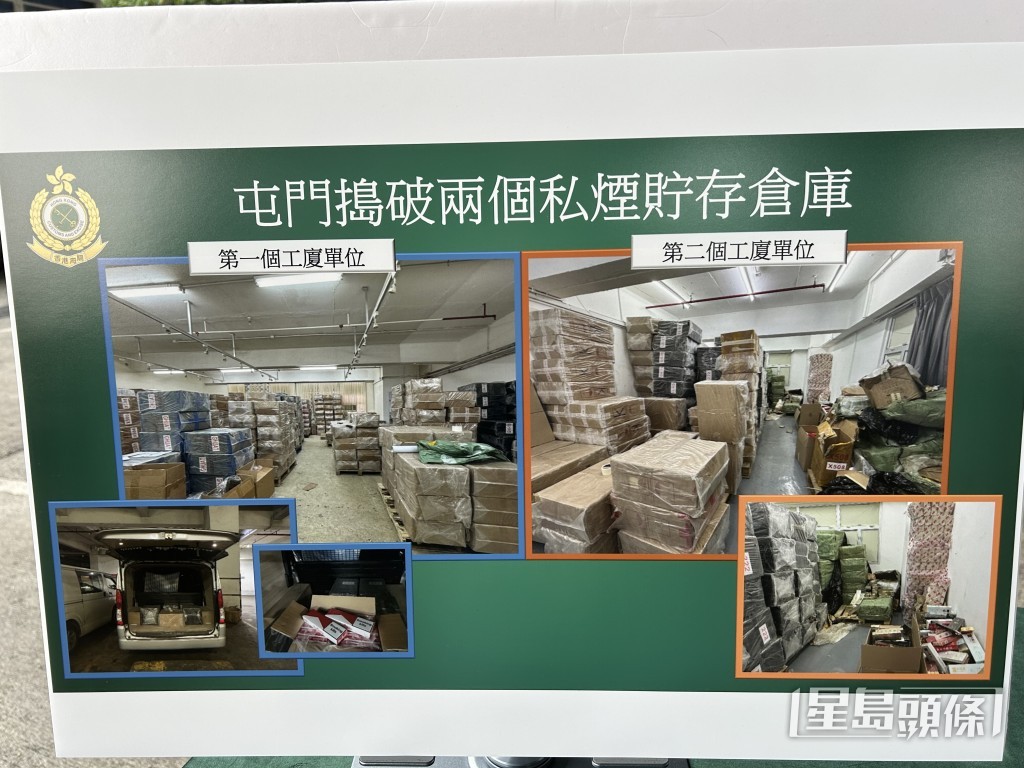 海关展示藏私烟仓库。