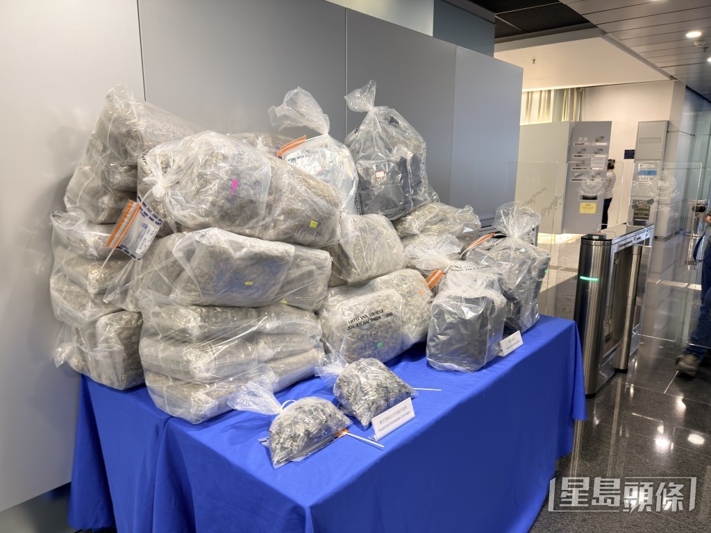 警方展示檢獲的毒品。梁國峰攝