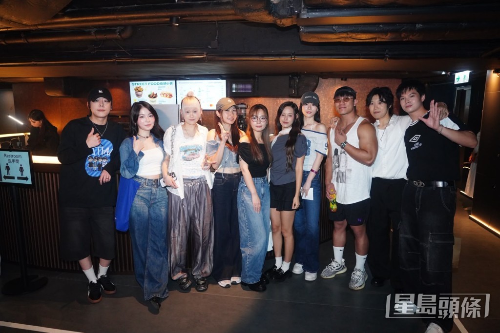 Kim(左起)、陳海寧Isabella、WinWin、周卓盈、Ash、許寶恆Alice、Lolly Talk阿妹、亨仔、Marco、黎展峯捧場。