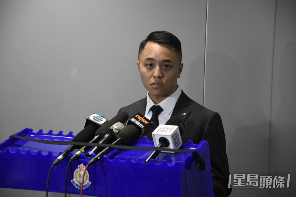 毒品調查科行動組署理總督察朱紹麟總括行動詳情。楊偉亨攝