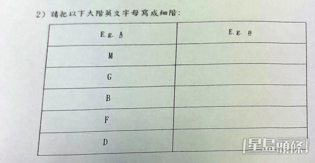 第二條是將指定的大階英文字母寫成細階（帖文截圖）