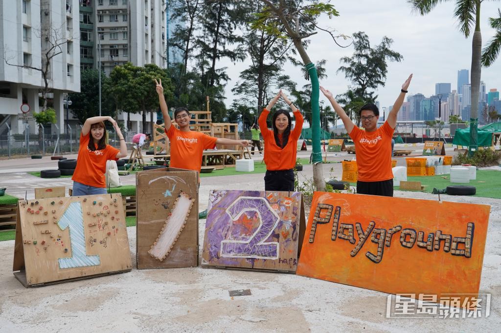 马慧敏（右二）及「智乐」团队正筹备红磡都市公园「二分一」游乐场的建设工作。