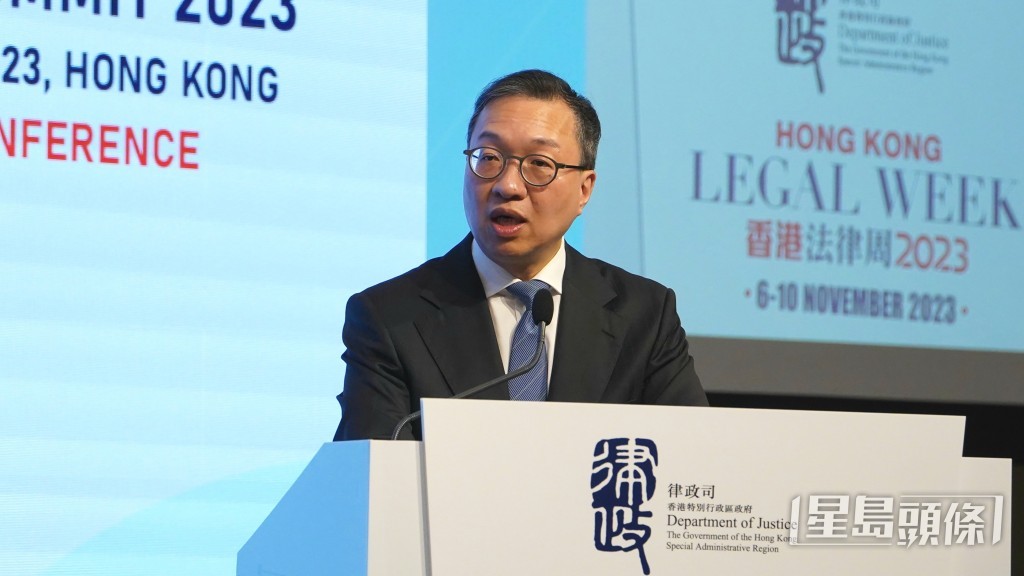 法律周2023开幕。图为律政司司长林定国。（叶伟豪摄）