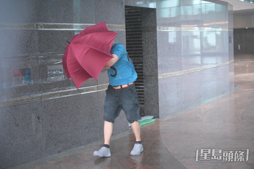 狂風暴雨下,市民出外都為愛鞋「穿上衣服」。 狂風暴雨下,市民出外都為愛鞋「穿上衣服」。
