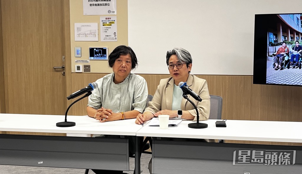 陳文宜(右)倡議優化計劃,建議以先導計劃形式將服務對象延伸至雙老及殘疾人士家庭。李健威攝 陳文宜(右)倡議優化計劃,建議以先導計劃形式將服務對象延伸至雙老及殘疾人士家庭。李健威攝