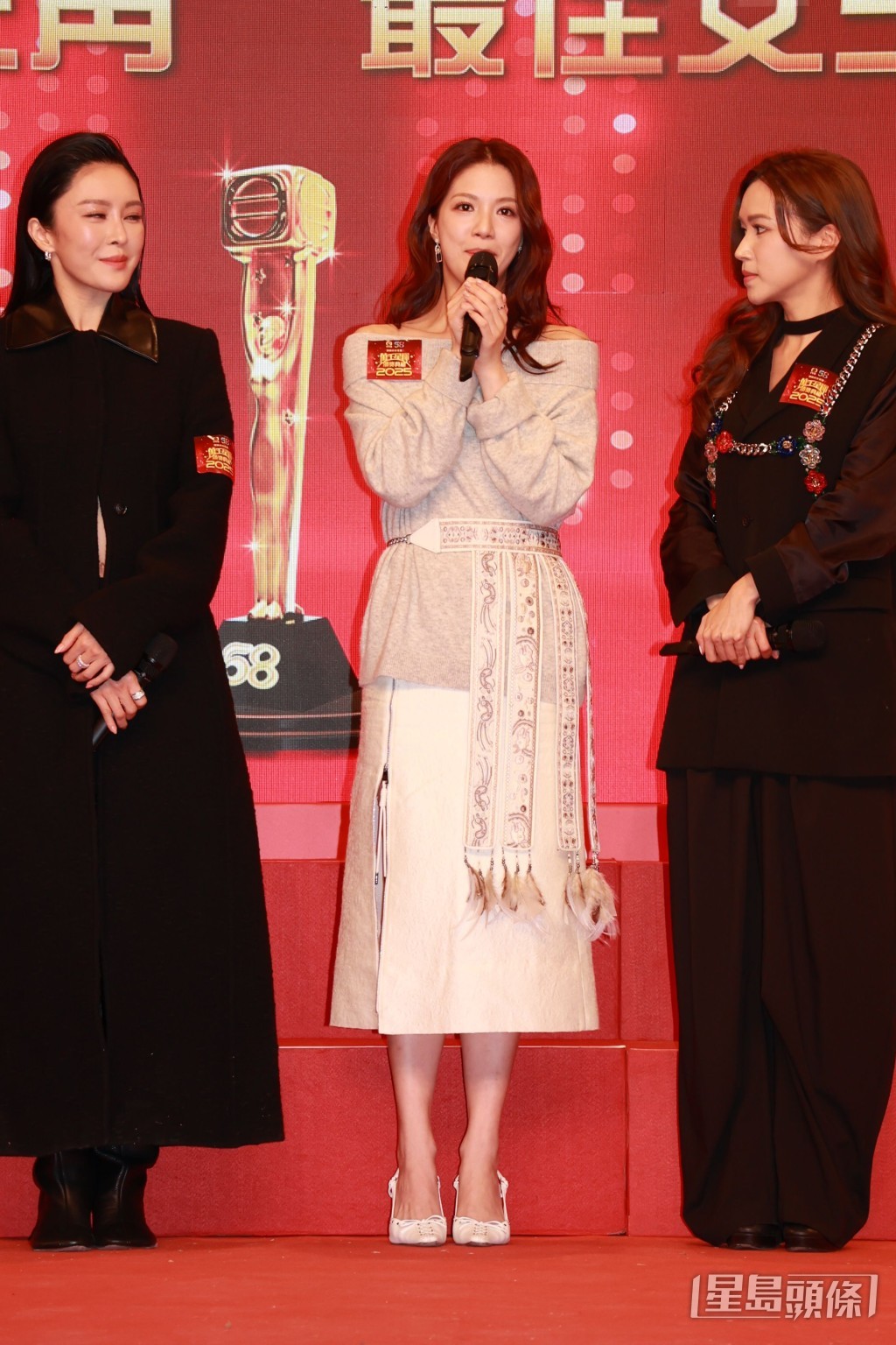 陳曉華、傅嘉莉、張曦雯出席台慶頒獎禮記者會。