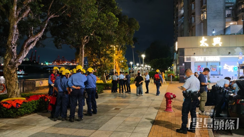 消防員及救護員在岸上戒備。 消防員及救護員在岸上戒備。