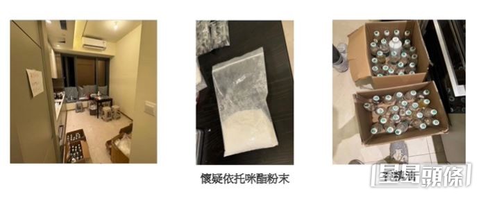 警檢獲依托咪酯粉末及香精油。