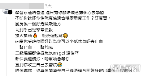 網民意見（帖文留言截圖）