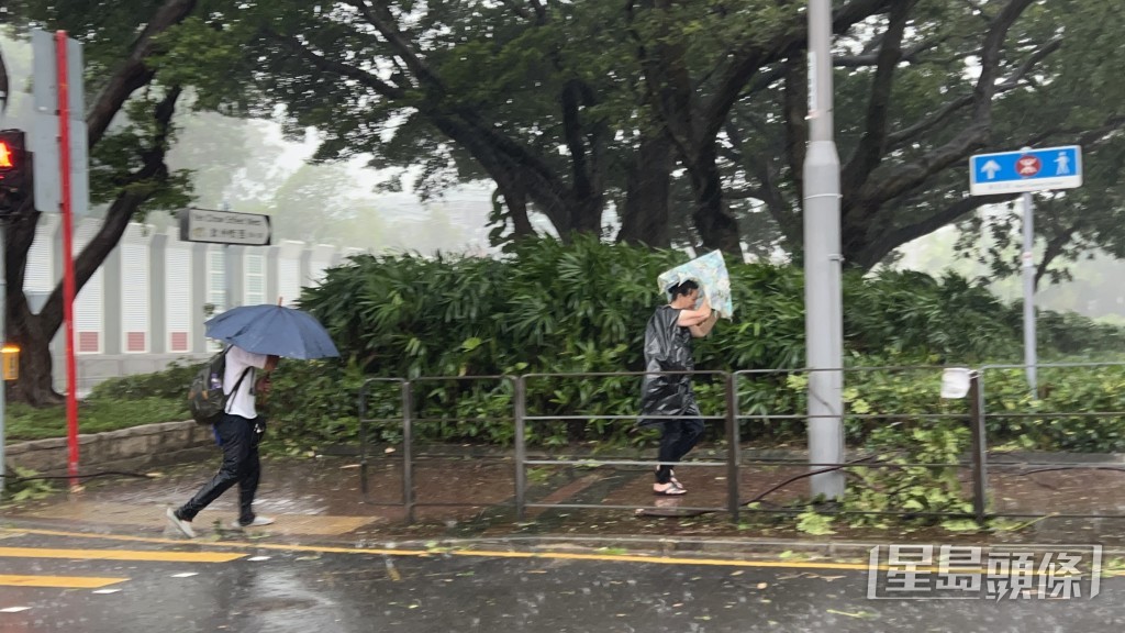 仍有市民冒風雨返工。