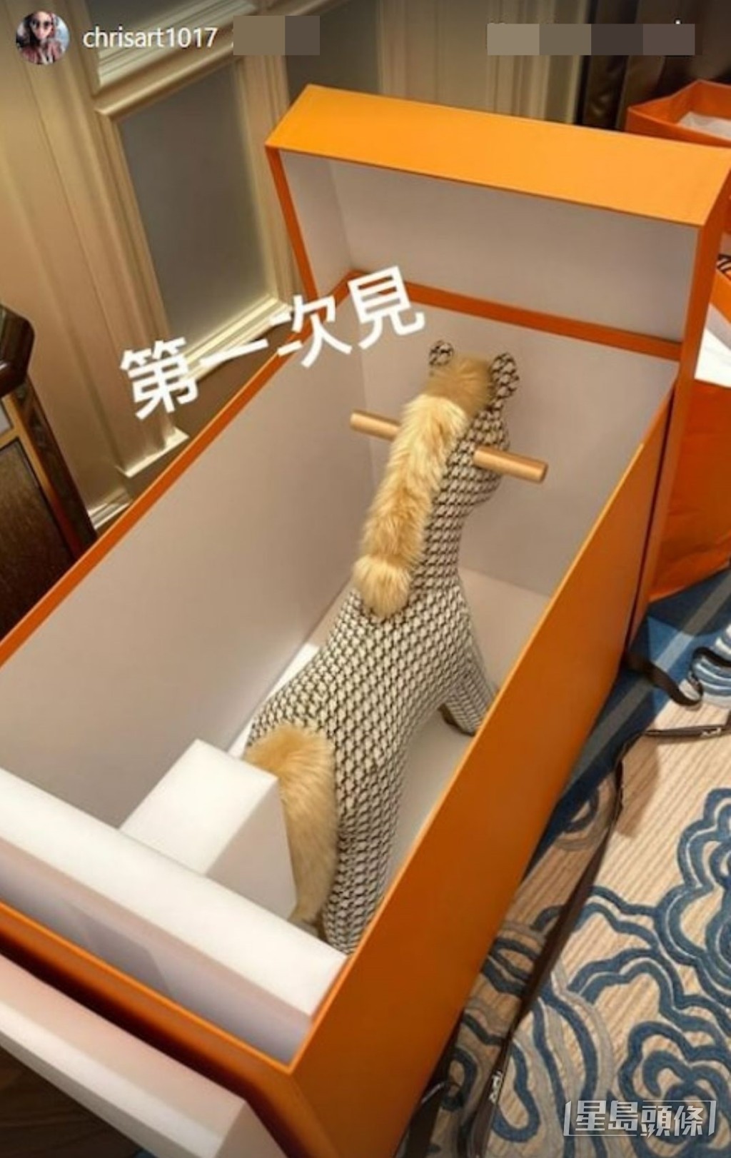 月前Chris喺社交網晒木馬玩具,惹大肚疑雲。 月前Chris喺社交網晒木馬玩具,惹大肚疑雲。