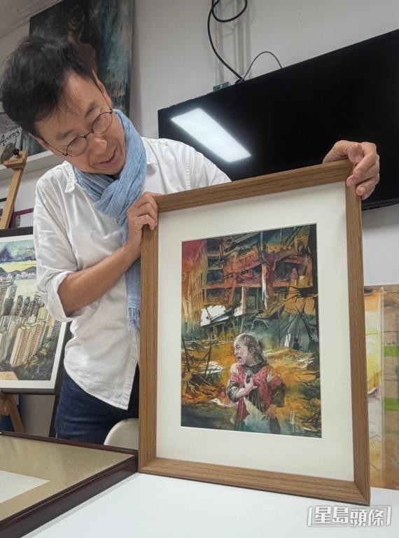 加沙战事仍频，支明远以战地中的女孩为题材作画。 
