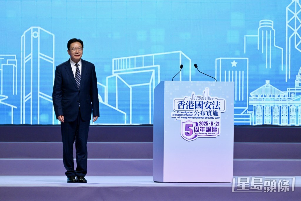 中聯辦主任周霽自上月底上任後,首次公開致辭。劉駿軒攝 中聯辦主任周霽自上月底上任後,首次公開致辭。劉駿軒攝