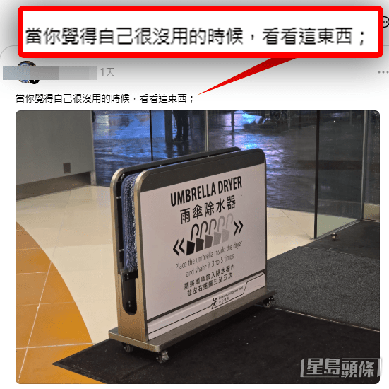 樓主卻為這張相片附上一句抵死幽默的註解：「當你覺得自己很沒用的時候，看看這東西」(帖文截圖)