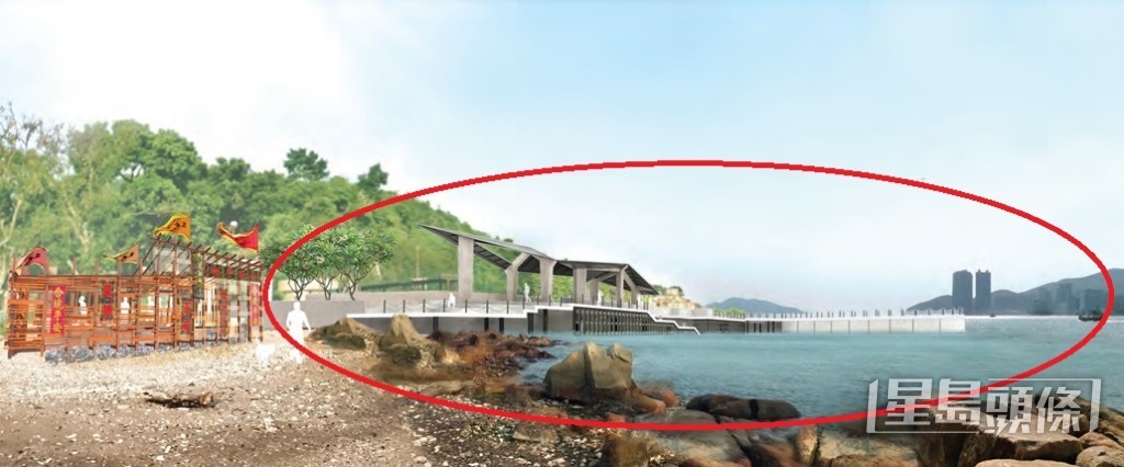 「鯉魚門海旁改善計劃」的工程包括於鯉魚門地標的燈塔附近建碼頭、觀景長廊及防波堤（紅圈）。